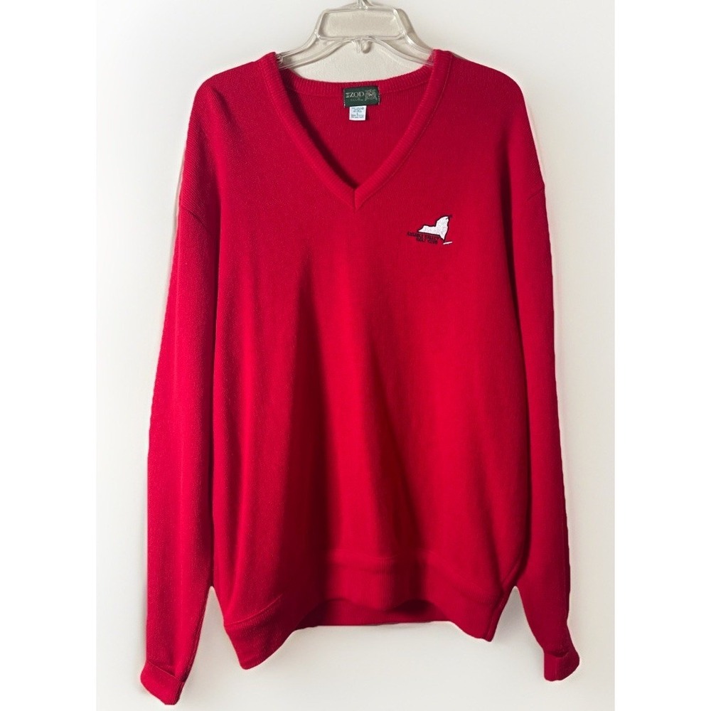 Vintage IZOD Mens Red V Neck Long Sleeve Pullover Sweater Large USA Made Acrylic